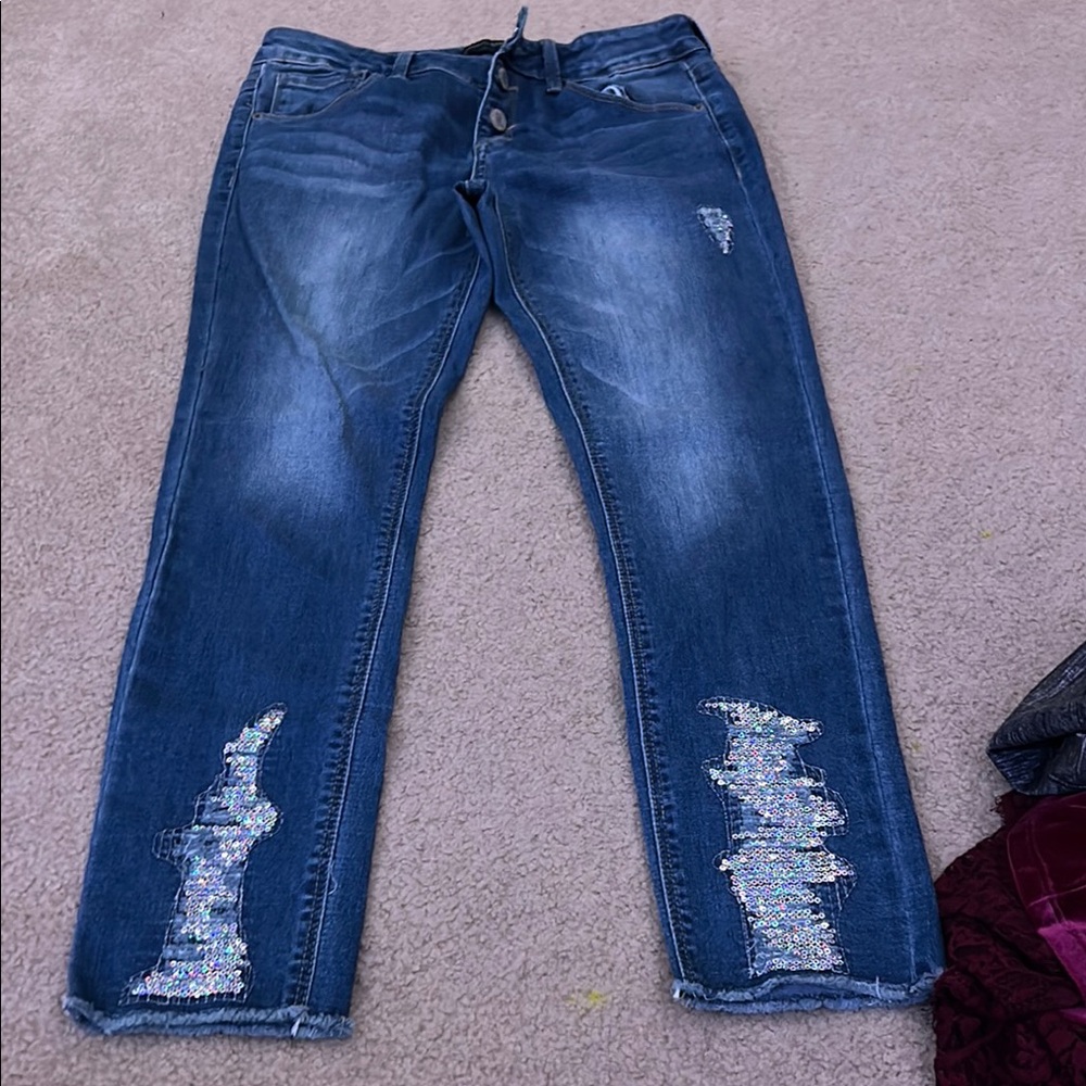 Women's Blue Jeans with Sequin Detail